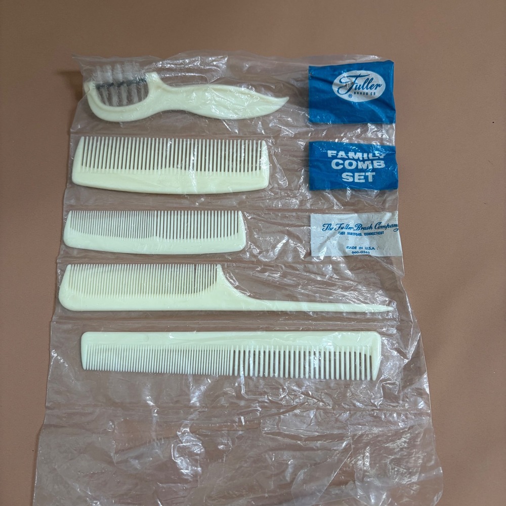 Fuller Brush Co Family Comb Set Vintage Cream Plastic Hair Grooming Made in USA